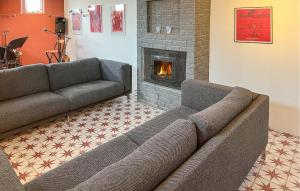 a living room with two couches and a fireplace at Lovely Home In Simrishamn With Wifi in Simrishamn
