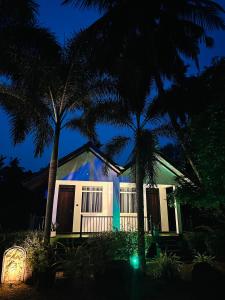 a house with two palm trees at night at Greenfield Haven in Polonnaruwa