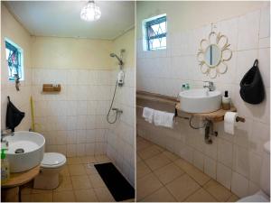 two pictures of a bathroom with a toilet and a sink at Oreteti Mara Lodge in Lolgorien