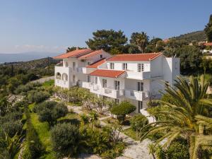an aerial view of a white house with palm trees at Villa Anthemoessa - Endless Seaview in Pythagoreio