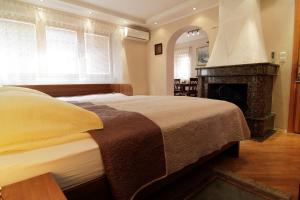 a bedroom with a bed and a fireplace at Le Petit Prince in Sarajevo