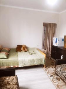 a bedroom with a bed and a television in it at Khatuna Home in Tsqaltubo