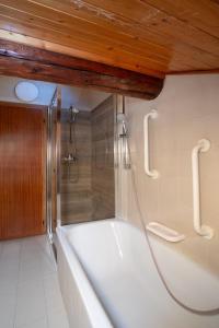 a bath tub with a shower in a bathroom at ANESI appartamenti in Baselga di Pinè +38 photos