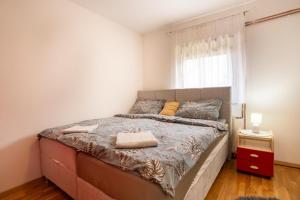 a bedroom with a large bed with a window at Apartman Vanessa in Gospić