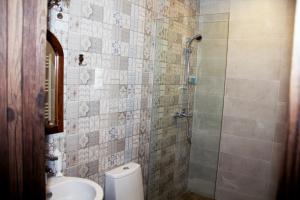 a bathroom with a toilet and a shower at Hotel Delisi in Tbilisi City