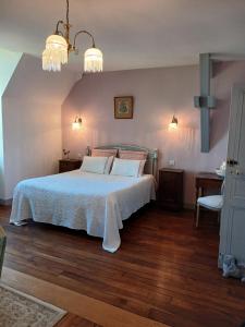a bedroom with a white bed with two pillows at Château de Clusors in Saint-Menoux +30 photos