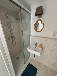 a bathroom with a shower and a sink at Augarten in Vienna +17 photos
