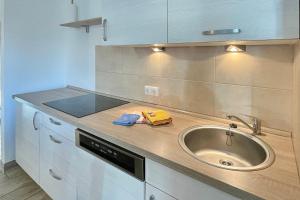 a kitchen with a sink and a counter top at Luftschloss Baum 6 in Burg