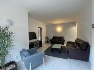 a living room with two couches and a tv at Large 2 bedroom Lagos apartment in Lagos
