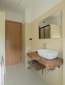 a bathroom with a white sink and a mirror at Antonio Rooms 2 in Parma