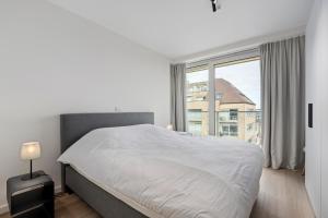 a bedroom with a bed and a large window at Baldus 0401 P47 in Sint-Idesbald