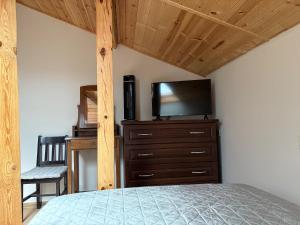 a bedroom with a bed and a tv on a dresser at Къща за гости Гергана in Troyan