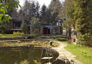 a house with a pond in front of it at Domaine Heyen in Waimes