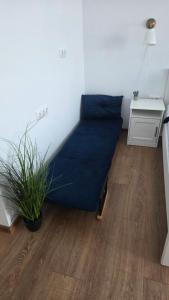 a room with a blue bed in the corner at Zen Studio Olimp Poolside in Olimp
