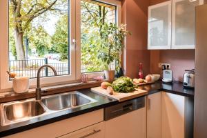 a kitchen with a sink and a window at Anubis relaxed&stay in Hamburg +7 photos