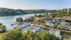 an aerial view of a marina with boats in the water at clos du loguy in Pénestin