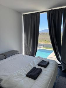 a bedroom with a bed and a view of a pool at Villa Baena in Granada +17 photos
