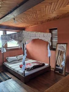 a bedroom with a canopy bed and a mirror at Hotel Anjara in Ambositra +9 photos