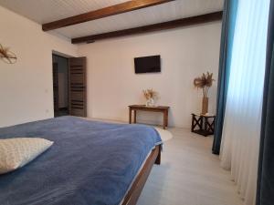 a bedroom with a bed and a tv on the wall at Майдан house in Maidan Village