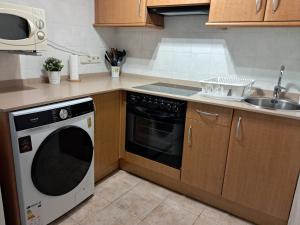 a kitchen with a dishwasher and a sink at La orilla del sella in Cangas de Onís