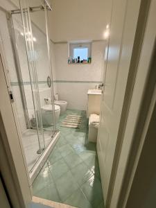 a bathroom with a shower and a toilet and a sink at Villa due rami in Anacapri