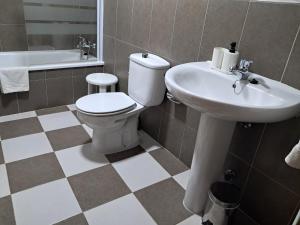 a bathroom with a toilet and a sink at La orilla del sella in Cangas de Onís +34 photos