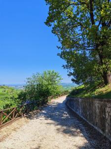a dirt road with a fence and trees on a hill at Il Casale del Priore in Todi