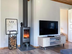 a living room with a television and a fireplace at 4 person holiday home in KLINTEHAMN-By Traum in Klintehamn