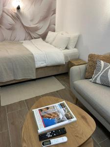 a living room with a bed and a coffee table at Studio BIANCA in Kotor +5 photos