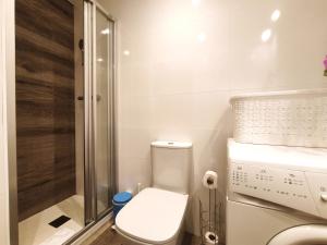 a small bathroom with a toilet and a shower at AC Apartaments Incles in Incles +11 photos
