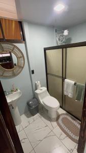a bathroom with a toilet and a sink at Cabaña 1 Alajuela, San Carlos, Venecia, Marsella in Pueblo Nuevo
