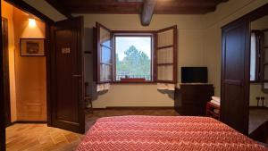 a bedroom with a bed and a large window at Apartment with Pool near San Gimignano - I Senesi in Gambassi Terme