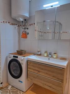 a bathroom with a washing machine and a sink at Dorea in Jagodje