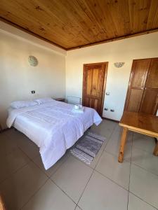 a bedroom with a bed and a wooden ceiling at Hotel Italia in Ovalle