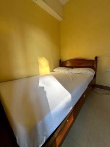 a bed in a room with a yellow wall at Villaroman Inn in Baler +9 photos