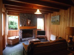a living room with a couch and a fireplace at El Recodo in San Martín de los Andes