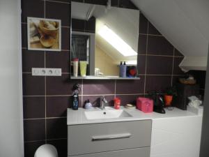 a bathroom with a sink and a mirror at La Basse Plagne in Feytiat