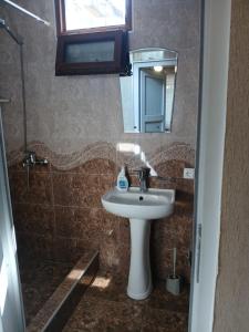 a bathroom with a sink and a mirror at Guest house Babaka in Sighnaghi