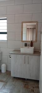 a bathroom with a sink and a mirror at Vachellia View in Marloth Park +13 photos