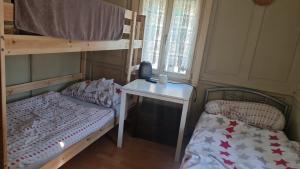 a bedroom with two bunk beds and a table at Gasthasu Weisses Schäfli in Arbon