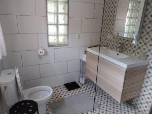 a bathroom with a toilet and a sink and a mirror at Casa Papaver Relax Appartement in Coín