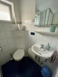 a bathroom with a toilet and a sink at Ferienwohnung Mutter in Schluchsee