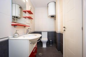 a small bathroom with a sink and a toilet at Charming Maisonette In Southern Suburbs in Athens