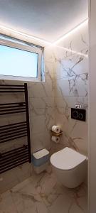 a bathroom with a white toilet and a window at Hercules casa in Kymi +63 photos