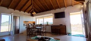 a kitchen and living room with a table and chairs at Hercules casa in Kymi
