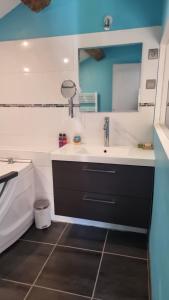 a bathroom with a sink and a mirror at Gerlande 2 in Bourg-Argental