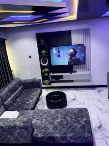 a living room with a couch and a flat screen tv at Spike apartments in Jibowu