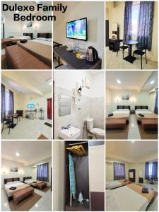 a collage of photos of a living room and bedroom at D'Aleena Inn Kodiang in Kodiang