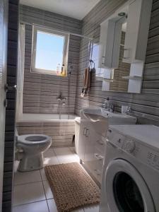 a bathroom with a toilet sink and a washing machine at Smjestaj_S in Bijeljina