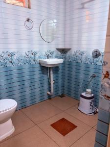 a bathroom with a sink and a toilet at Dishaa Estate View Home Stay in Madikeri +23 photos